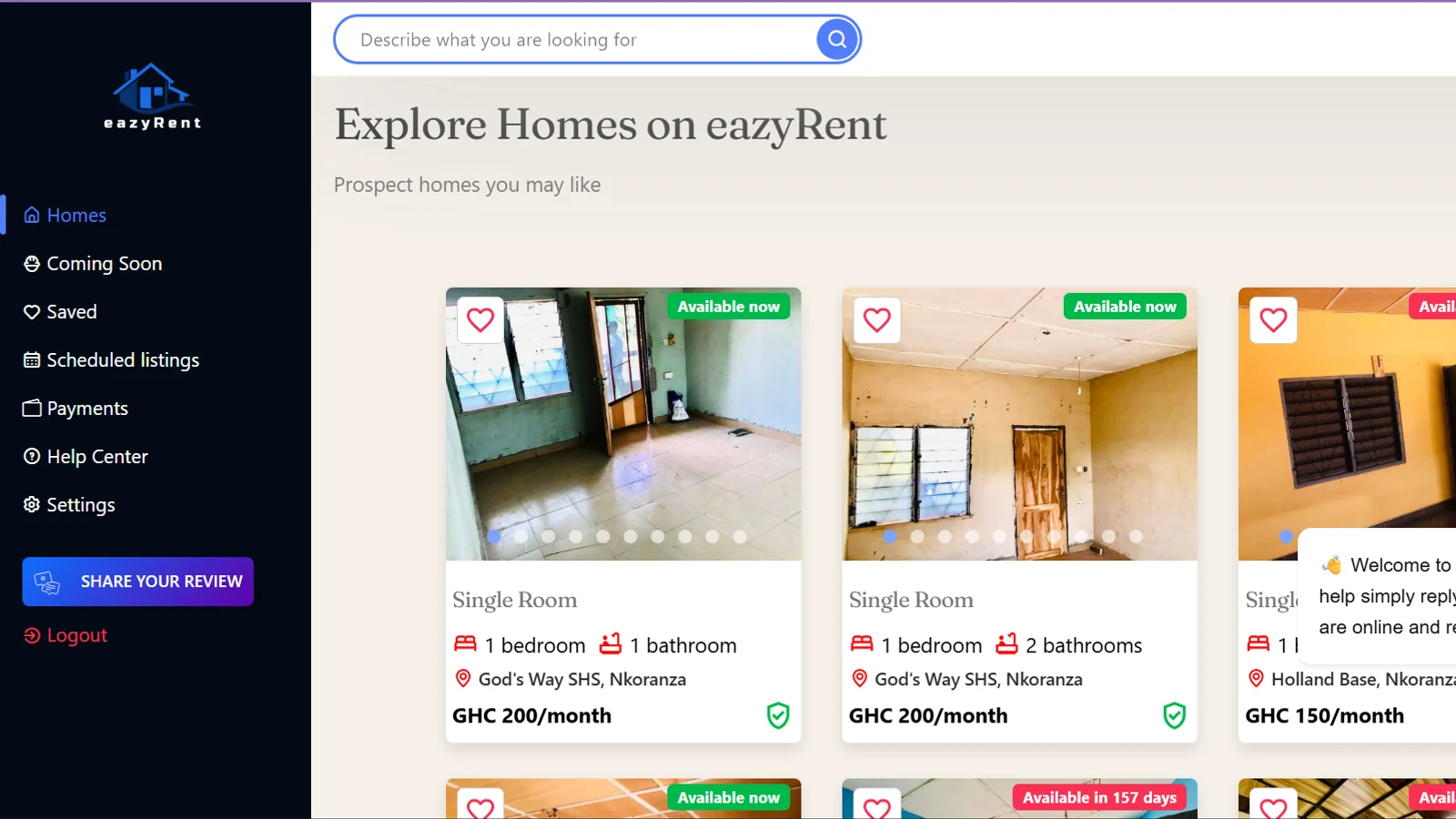 Explore homes: verified listings with photos, rooms, location, price and availability