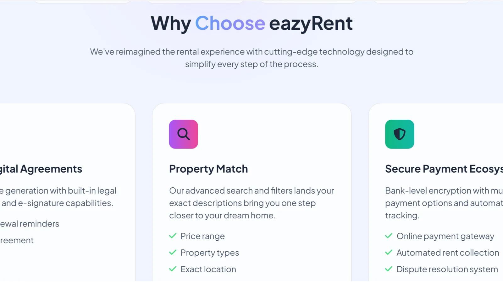 Digital agreements, property matching and secure payments