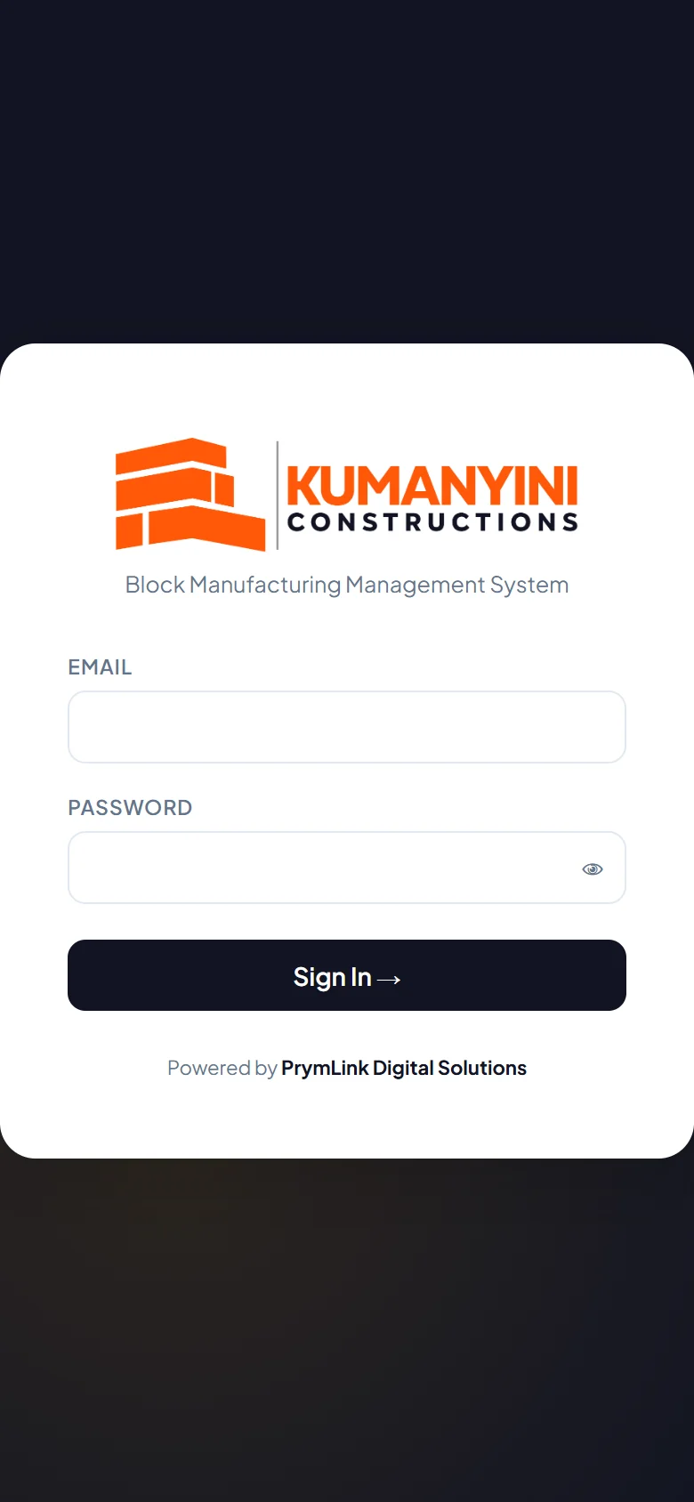 Kumanyini Constructions ERP on mobile