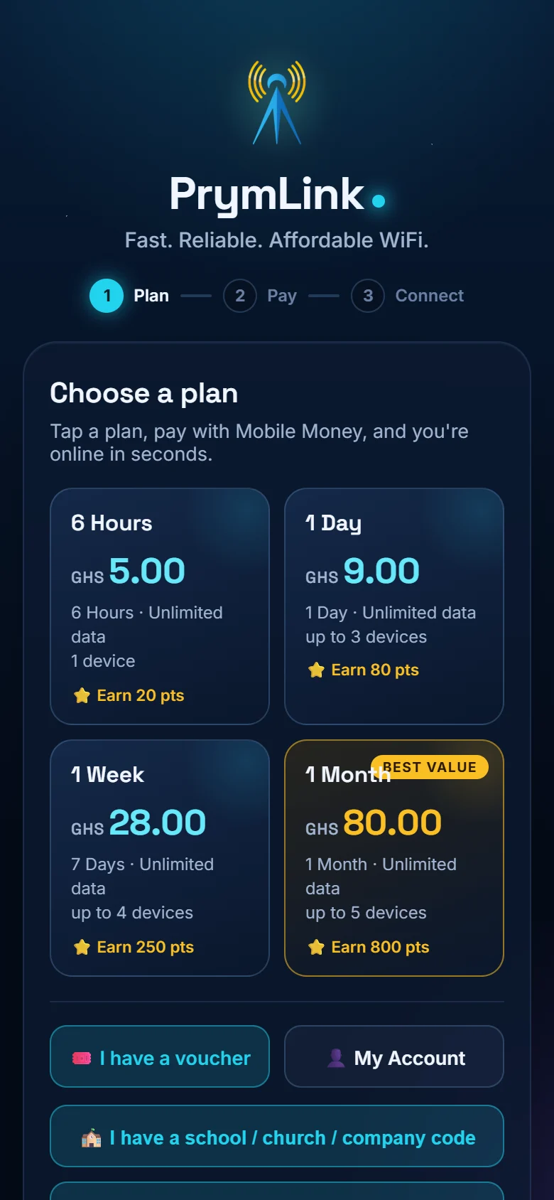 PrymLink Hotspot on mobile