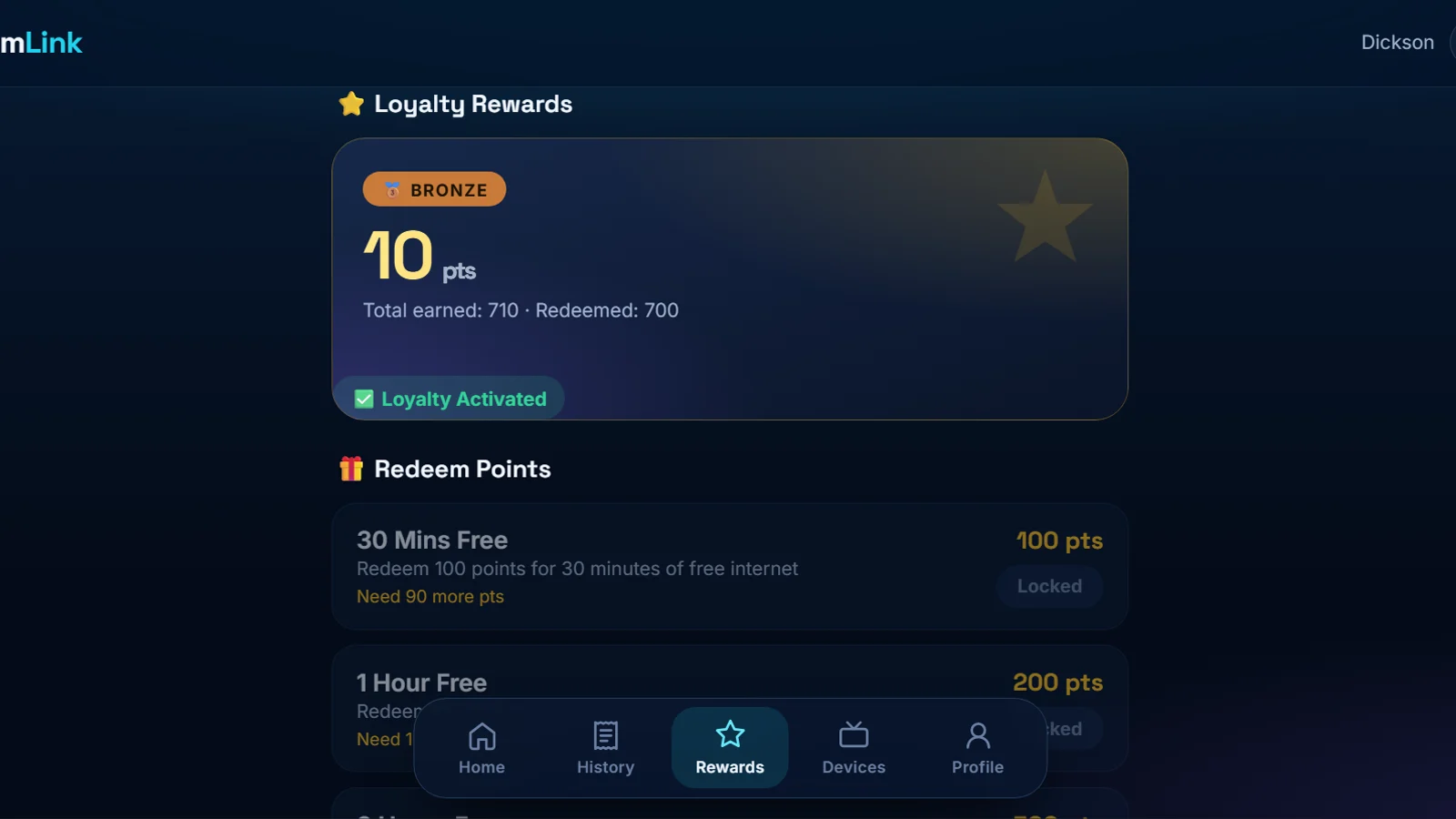 Customer loyalty rewards: tiers, points earned and free time to redeem