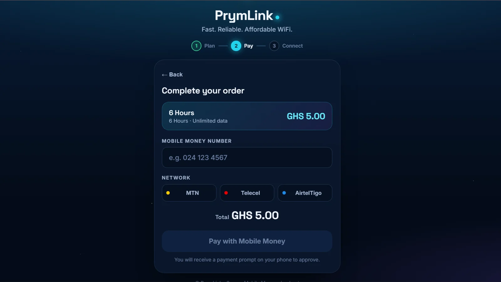 Mobile Money checkout with MTN, Telecel and AirtelTigo